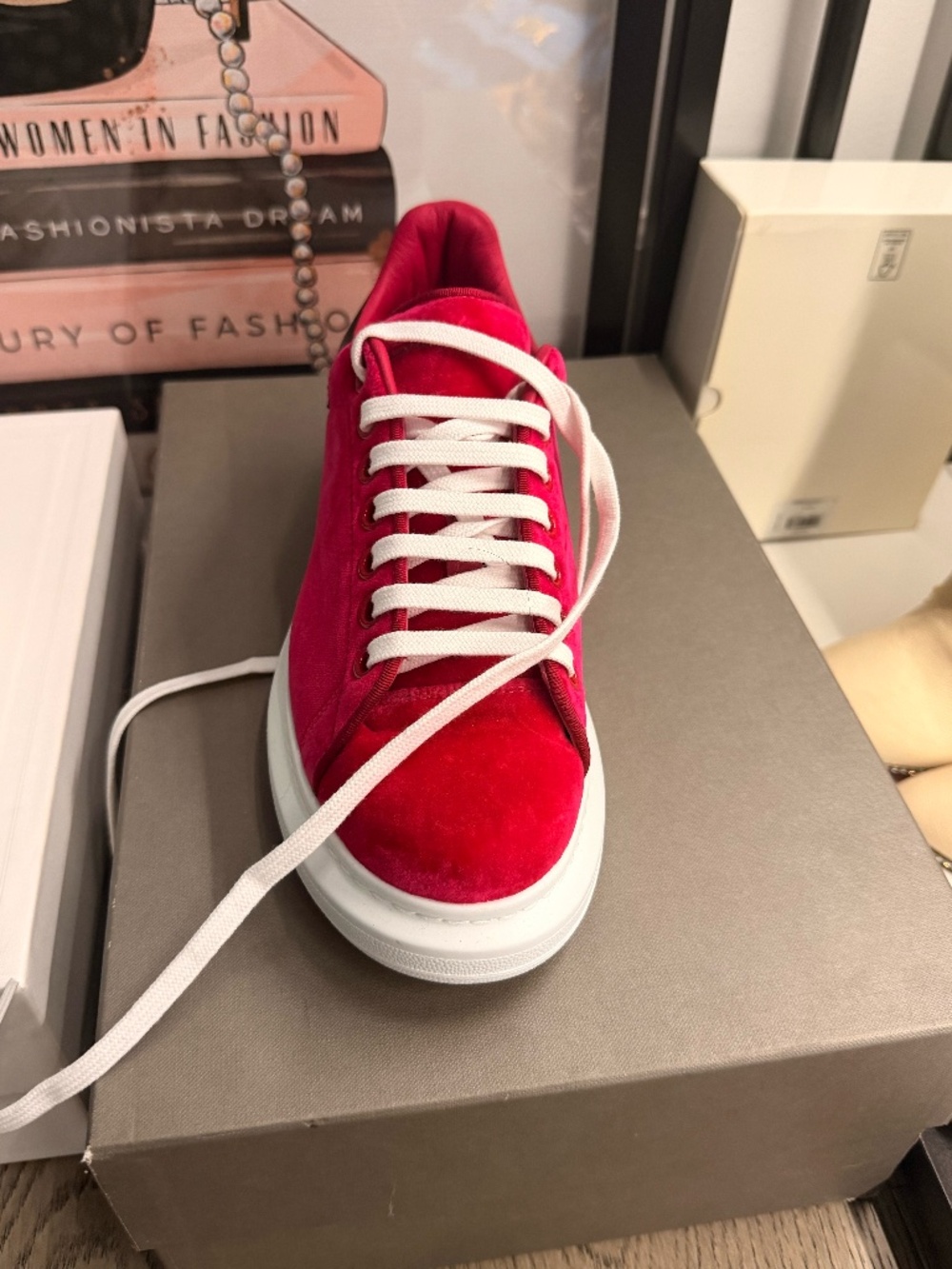 Alexander McQueen Red Velvet Sneakers – Size 38 –UNUSED